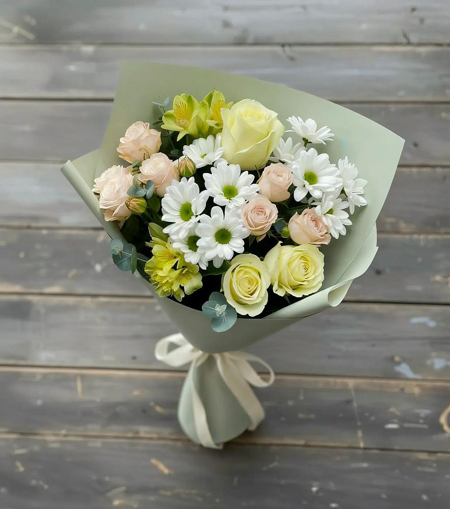 Букет цветов из: Альстромерии, Розы и Хризантемы в Заюково