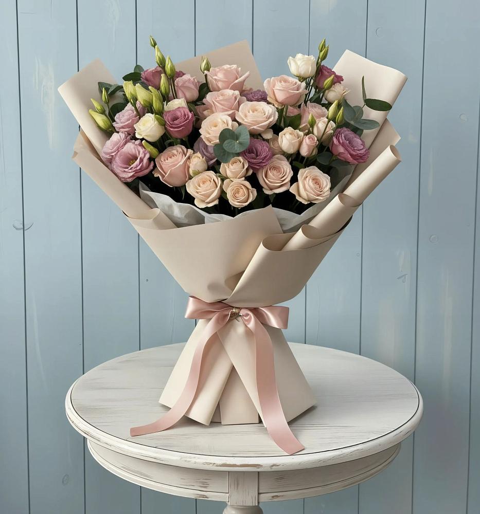 Букет цветов из: Розы и Лизиантусы в Заюково