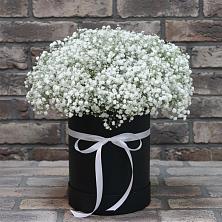 Цветочная композиция из Гипсофила в шляпной коробке в Заюково
