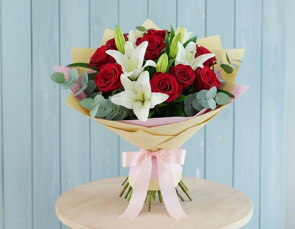 Букет цветов из: Лилии и Розы в Заюково